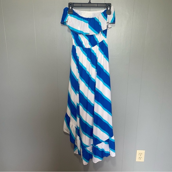 Lilly Pulitzer Caldwell Sail Stripe Colorblock High Low Strapless Maxi Dress Med - Picture 8 of 9